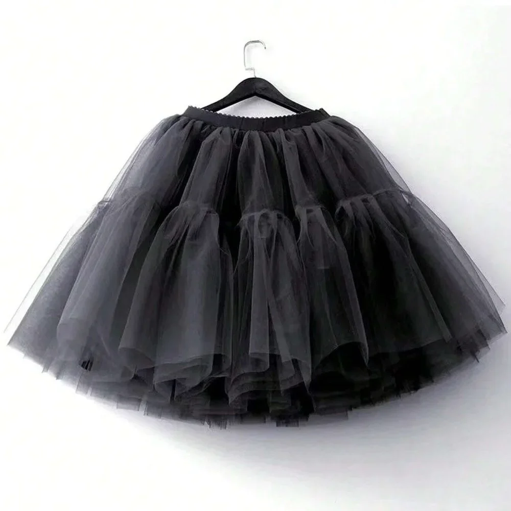 Black Preppy Womens Solid Mesh Overlay Ruffle Hem Skirt - Picture 4 of 5